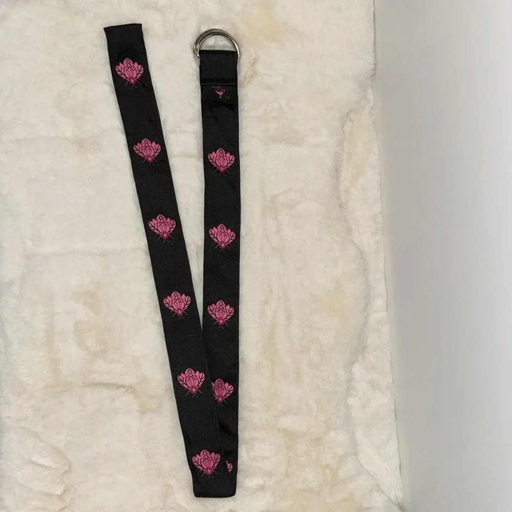 Pink & Black Fly Print D Ring Ribbon Belt Women’s S Small By Top It Off
